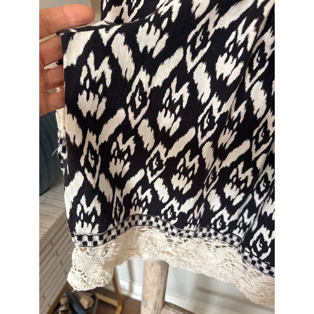 Christian Siriano Boho Ikat & Crochet Lace Insert Top Linen Black Ivory size XL - Picture 10 of 10